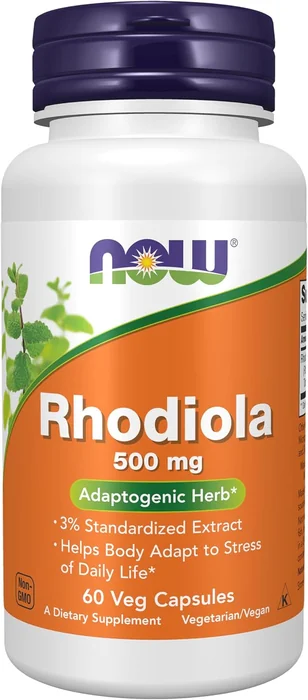 NOW Rhodiola 500 mg, 60 veg capsules bottle