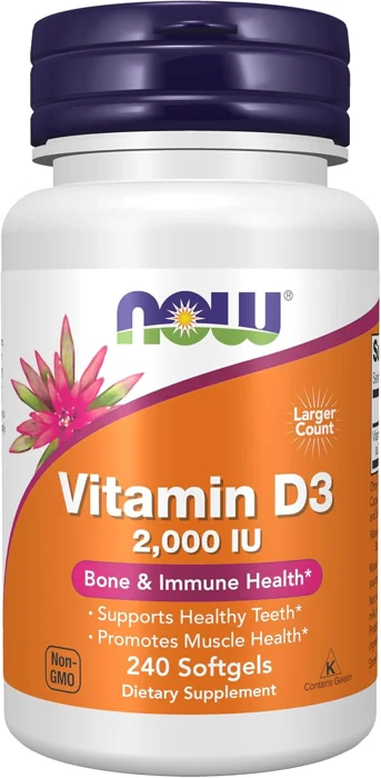 NOW Supplements Vitamin D-3 2,000 IU bottle, 240 softgels