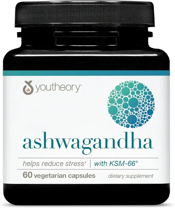 Youtheory Ashwagandha with KSM-66, 60 vegetarian capsules package